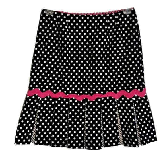 Acorn Black and White Polka Dot Knife Pleated Pink Trim Skirt Size 6 - Picture 1 of 10
